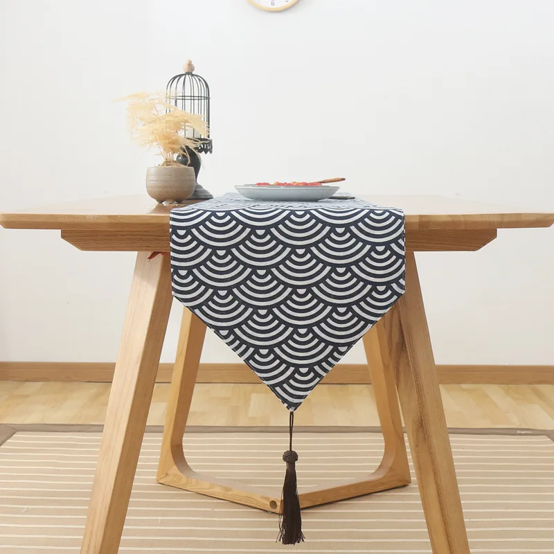 

Japanes Table Runner Polyester Cotton Lattice Tea Mat Living Room Coffee Table Retro Tablecloth Tray Mat Wedding Decorations