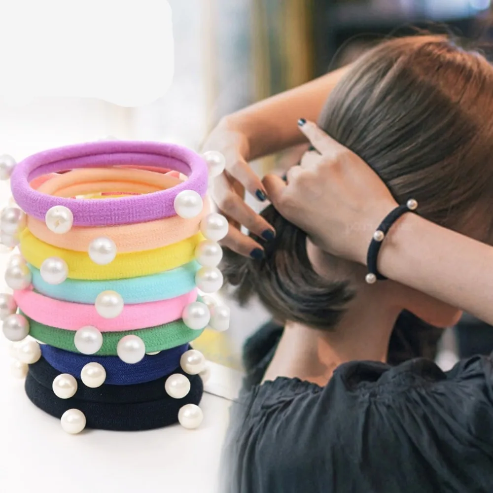 2/10PCS Fashion Korean Pearl Women Lady Hair Band Rope Headband Elastic Ponytail Holder Party Vacation Hairband Hair Accessorie