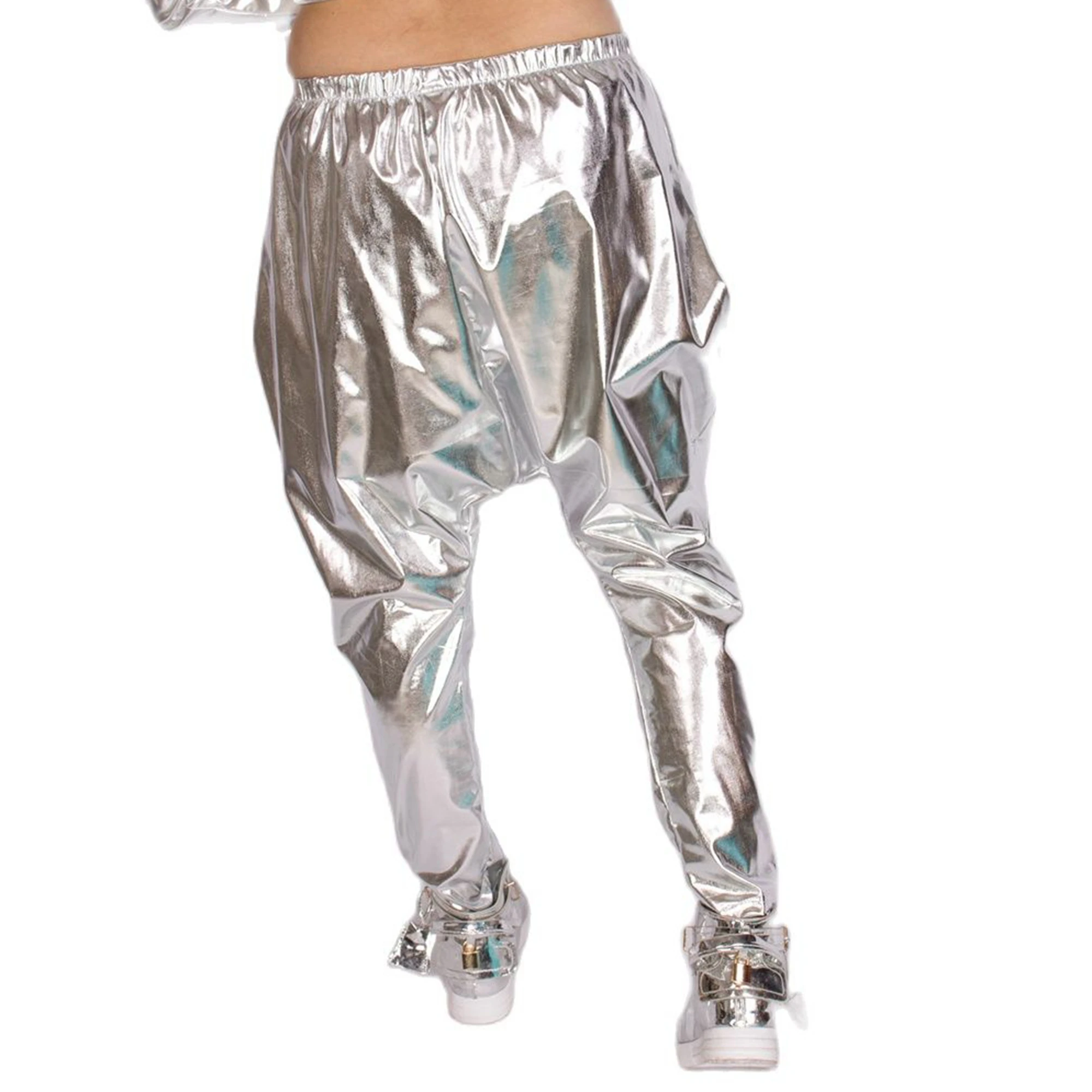 Heroprose Brand 2023 New Personality Silver Big Crotch Trousers Stage Performance Costumes Harem Hip Hop Skinny Pants