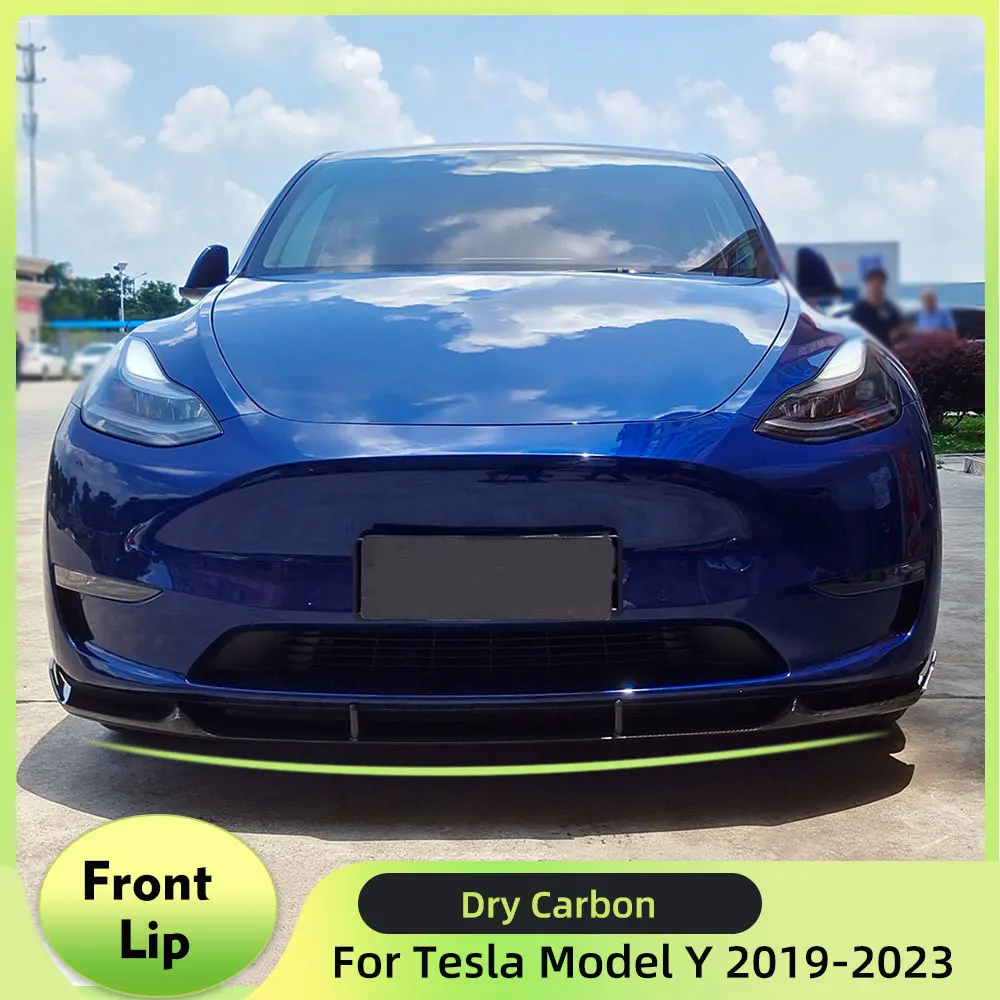 Dry Carbon Front Bumper Lip Spoiler for Tesla Model Y Sport Utility 2019-2023 Car Racing Front Lip Splitters Fins Chin Protector