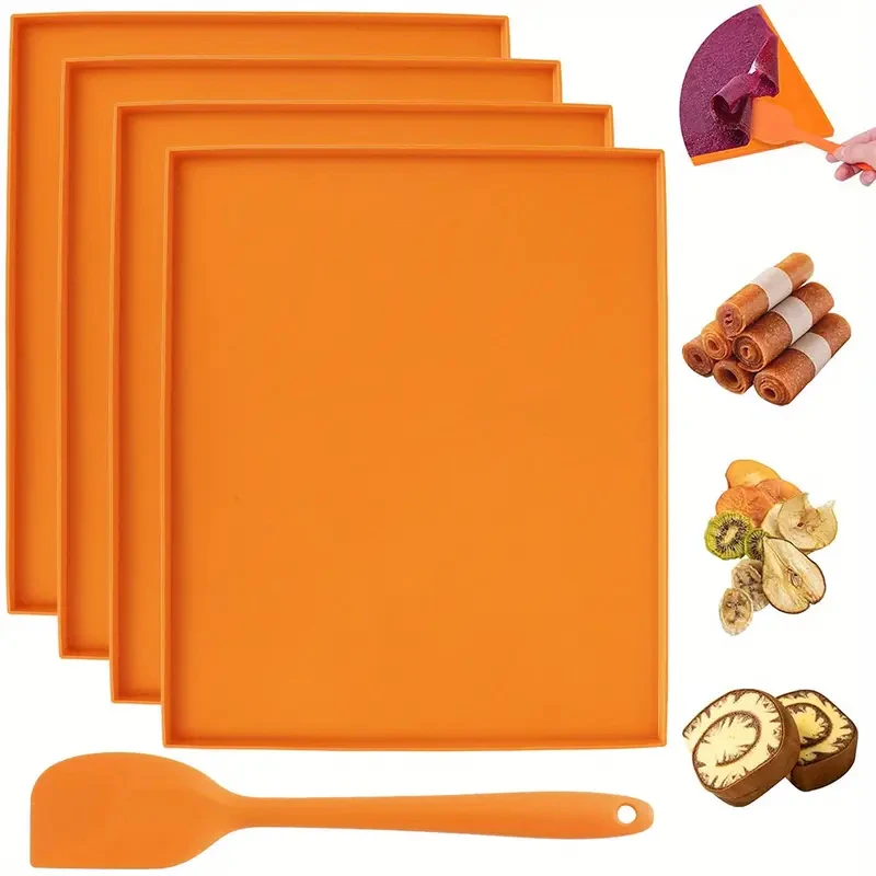 

4pcs Silicone Dehydrator Ma with Cream Spatula Non-Stick Reusable Food Grade Baking Sheet Dishwasher Safe Apple Pie Bakeware