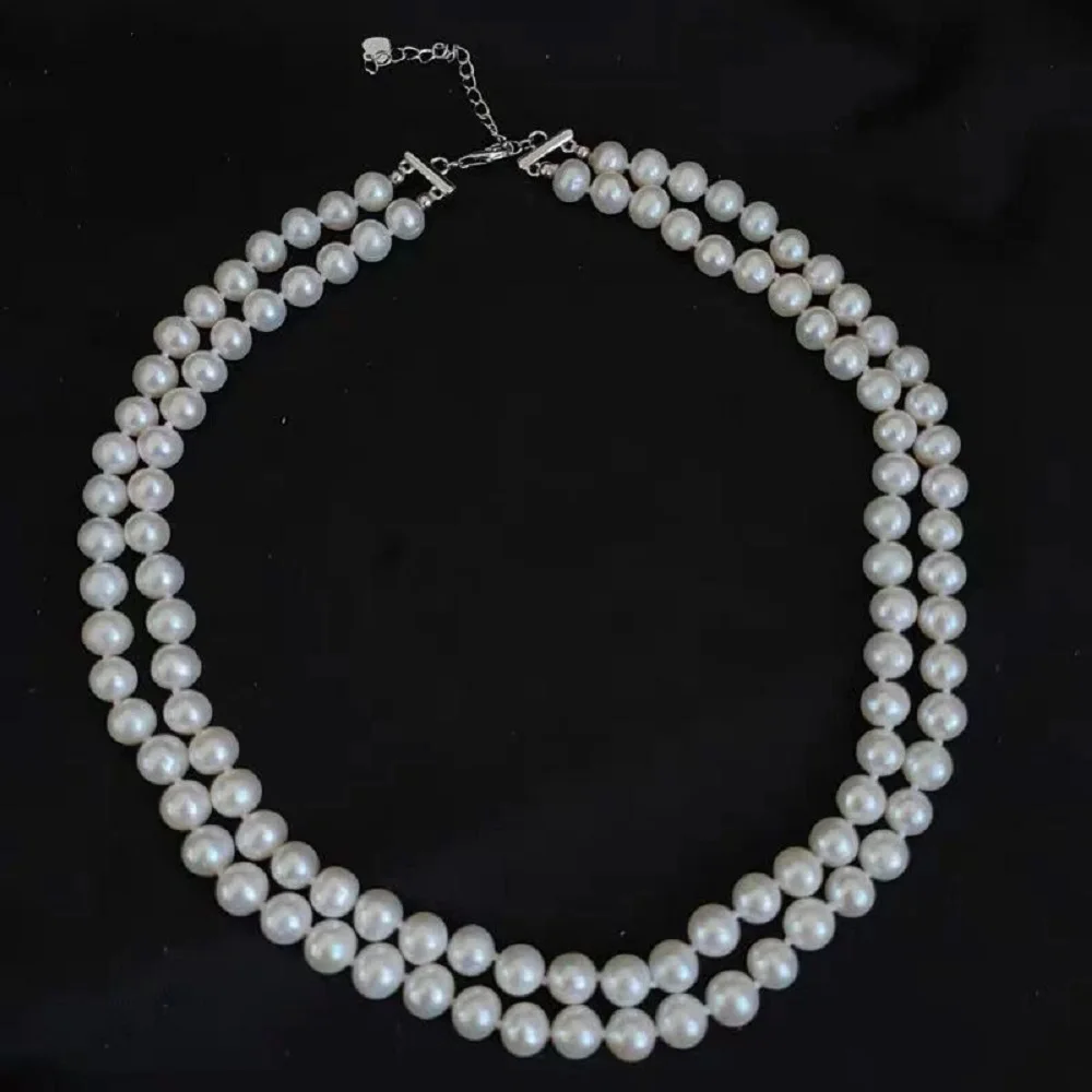 

2-Row - AAA 8-9mm Natural South Sea White Pearl Necklace" 16-17in" 18 -19 in" 925-