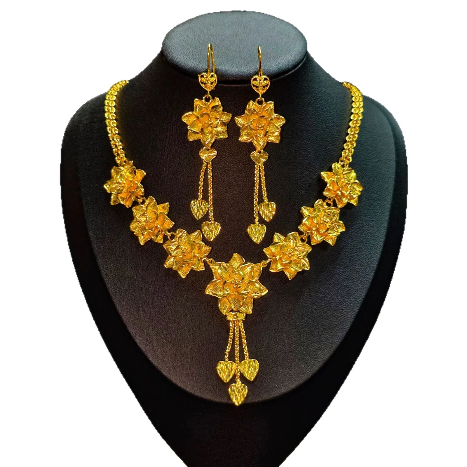 Luxury 24K 9999 Pure Gold real gold Dubai Middle East Flower Women's Necklace Set Lotus Necklace - view 4