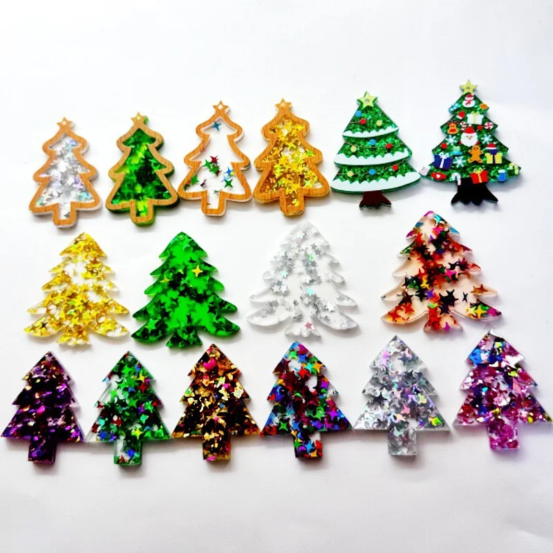 

Christmas style 50pcs/lot color print sequins effect cartoon Christmas tree shape acrylic beads diy jewelry garment accessory