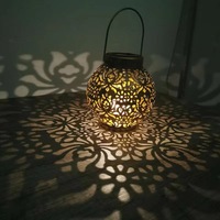 LED Solar Lantern Light Hollow Wrought Iron Projection Light Hanging Lamps Outdoor Waterproof Yard Garden Art Decoration