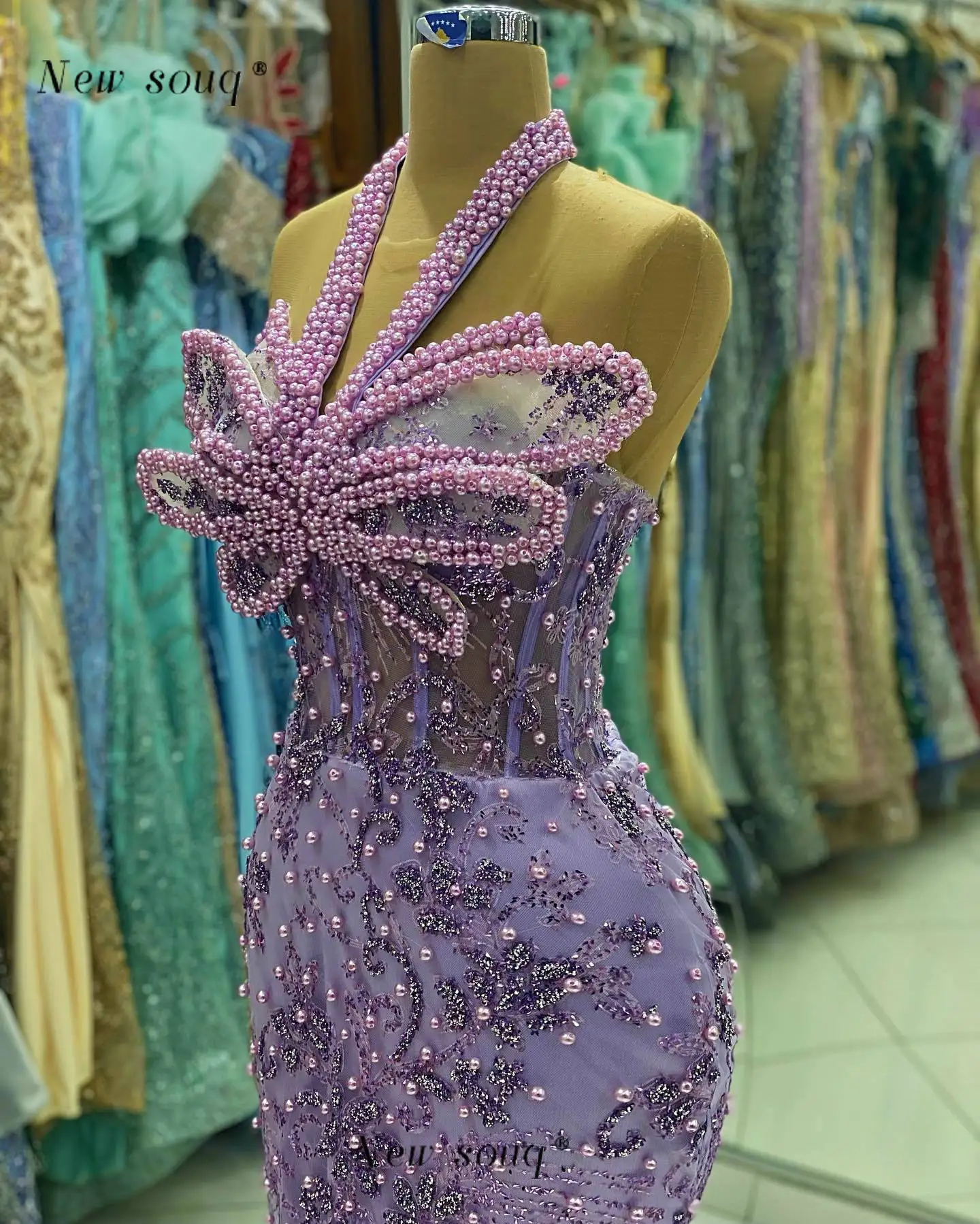 Vestidos de Noche de sirena con cuello Halter y cuentas de perlas púrpuras, corsé largo sin mangas, deshuesado, elegante, fiesta de boda y graduación