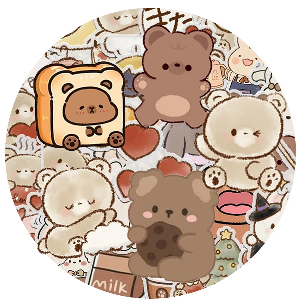 10/30/50pcs Cute Anime Little Bear Cat Stickers Creative Cartoon Animals Decals Luggage Phone Laptop Car Transparent PET Sticker
