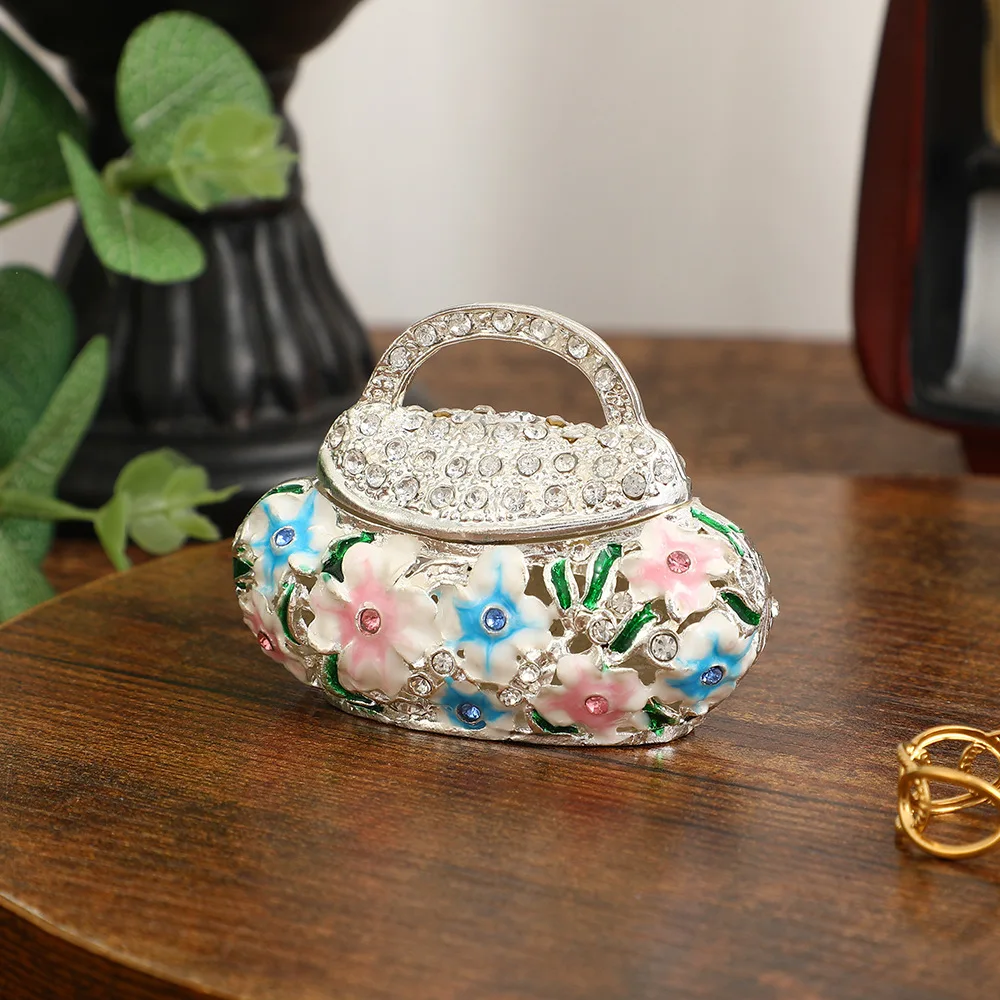Enamel jewelry box, exquisite handicrafts, creative home decoration flower basket ornament, mini bag storage box 4