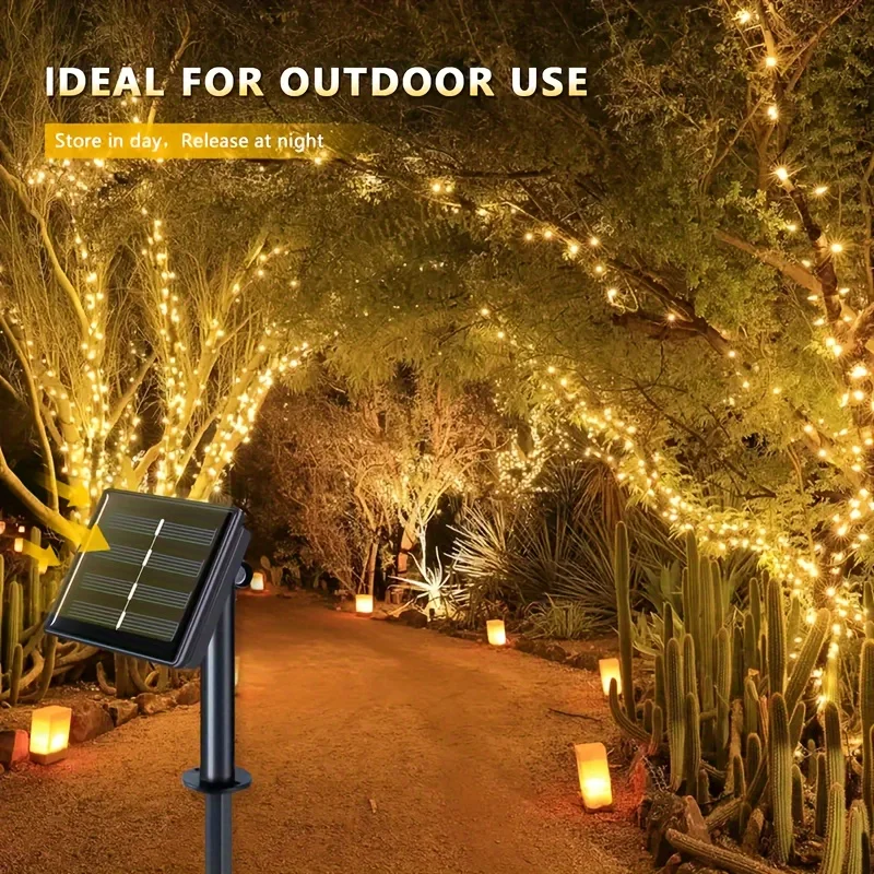 

1PC 100LED Solar Outdoor Lights 10m Copper Wire Solar Fairy String Lights 8 Patterns Garden Yard Tree Christmas Party Wedding