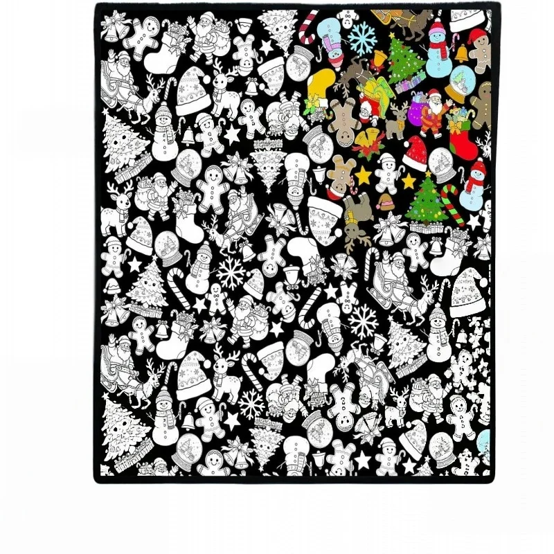 Abundant Santa Christmas Tree Gift Doodle Print DIY blanket Washable Painting Throw For Holiday Art Creation