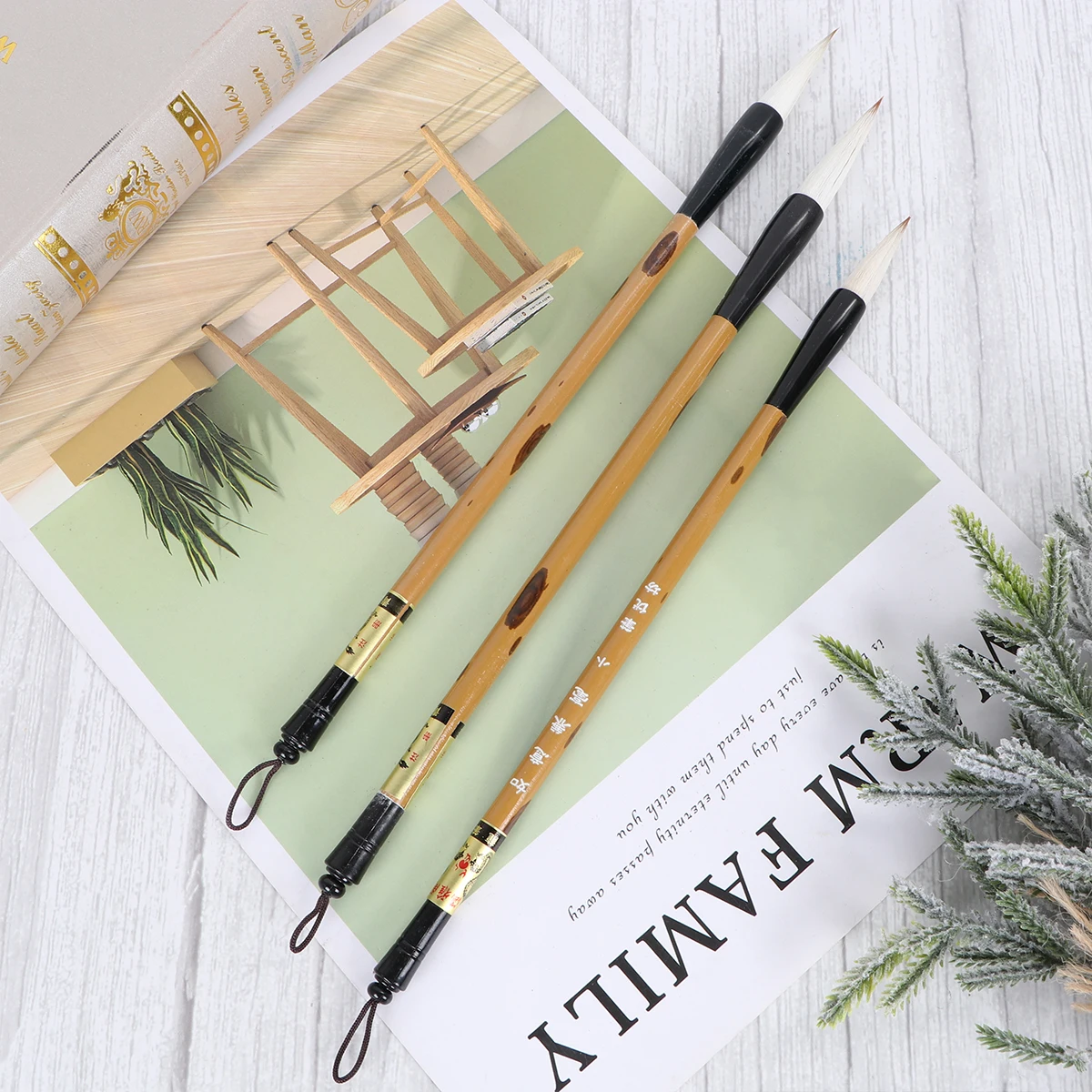 3Pcs Chinese Calligraphy Brushes Wolf Hair Traditional Drawing Writing Tool Set Sizes L Kanji Sumi Ink Drawing Brush