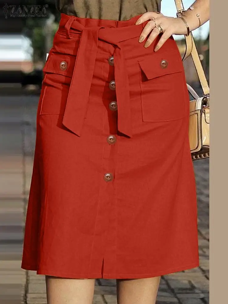 2024 ZANZEA Women High Waist Solid Cargo Skirt Fashion Summer Skirts OL Work Knee-length Faldas Saia Casual Party Club Jupe