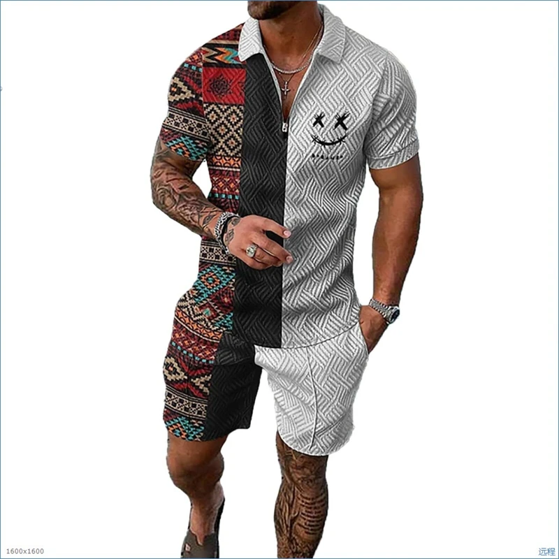 Lässiges, kontrastierendes 2-teiliges Lounge-Set für Herren, bequemes und weiches Kurzarmhemd und Shorts in Übergröße, lockere, entspannte Passform, Loungewear