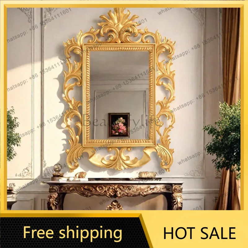 PG French retro bathroom mirror carved wall hanging enigma mirror bathroom dressing decorative mirror
