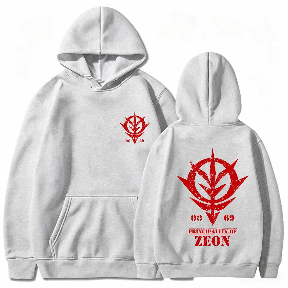 Gundam Zeon Hoodie Anime Principality of Zeon Print Weiß Unisex Herren Damen Oversized Casual Sweatshirts Langarm – Detail 11