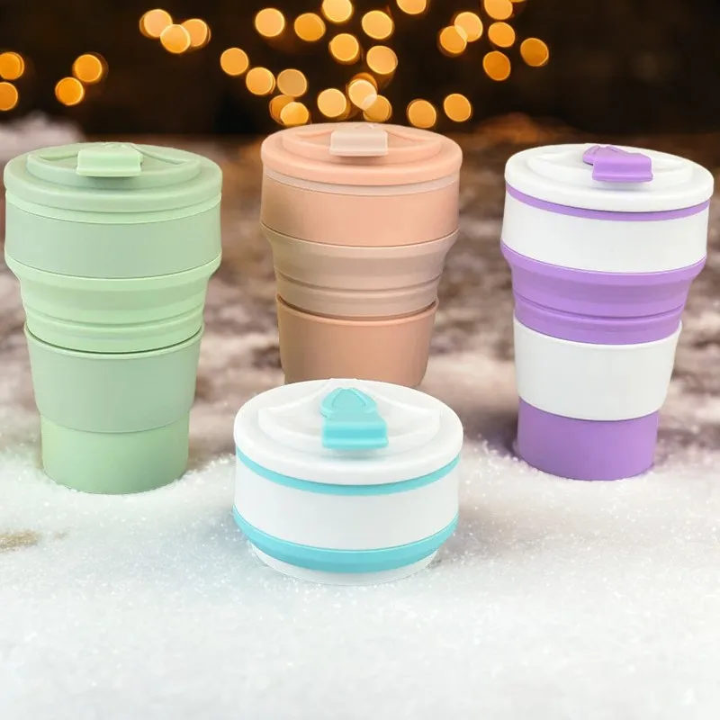 350ML/500ML Food-Grade Silicone Folding Cup Collapsible Mug With Cover Hot Drink Cup For Camping Travel Outdoors Portable Acotar