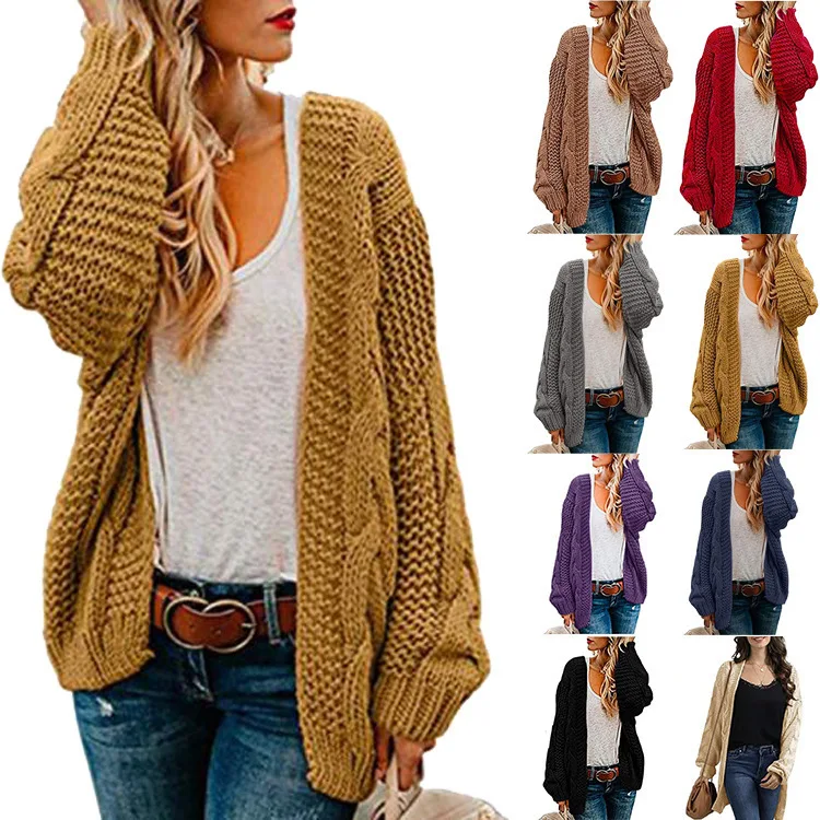 

2025 Spring and Autumn New Cardigan Women's Medium Long Solid Color Casual Loose Jacket Cardigan Europe America