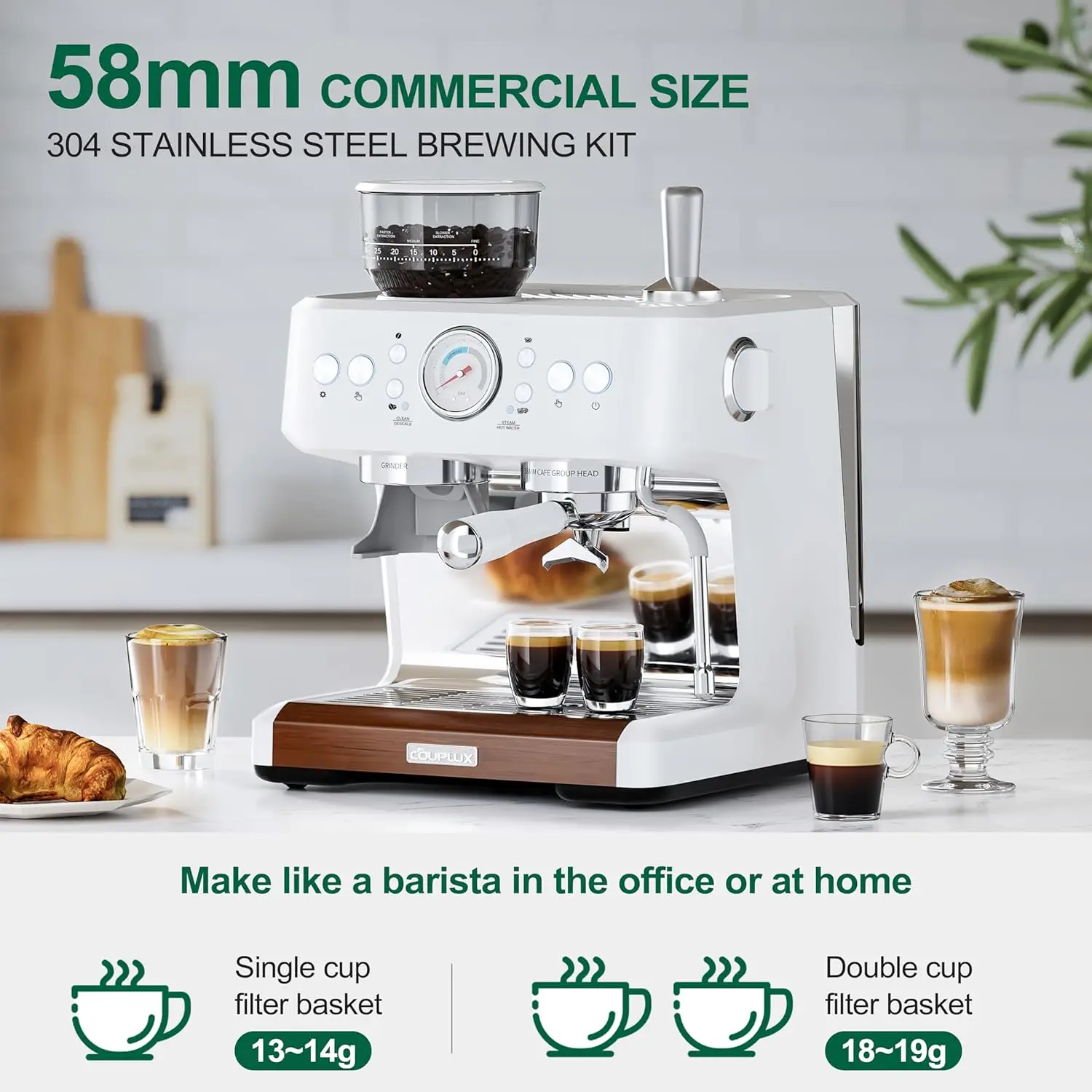 Espresso Machine with Grinder, Coffee and Espresso Maker Combo All in One Coffee Machine with Milk Frother for Latte Cappuccino