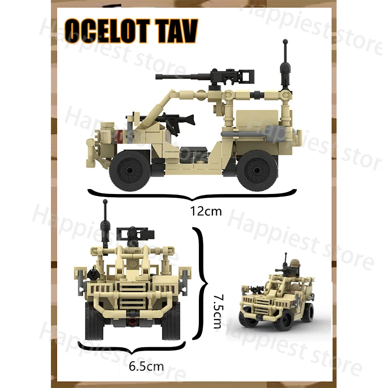 Vehículo blindado militar de diseño MOC, armas del Ejército de EE. UU., montaje de bloques de construcción, modelo de coche de la Segunda Guerra Mundial, figuras, accesorios, pistolas, ladrillos, Juguetes