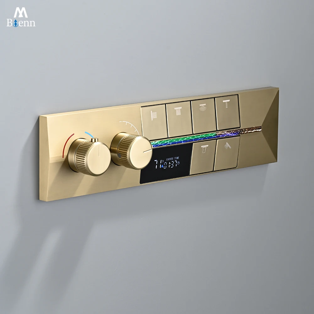

Термостатический смеситель M Boenn с 6 функциями, кнопочным управлением, интеллектуальным дисплеем температуры, для ванной комнаты, латунный, с контроллером душа