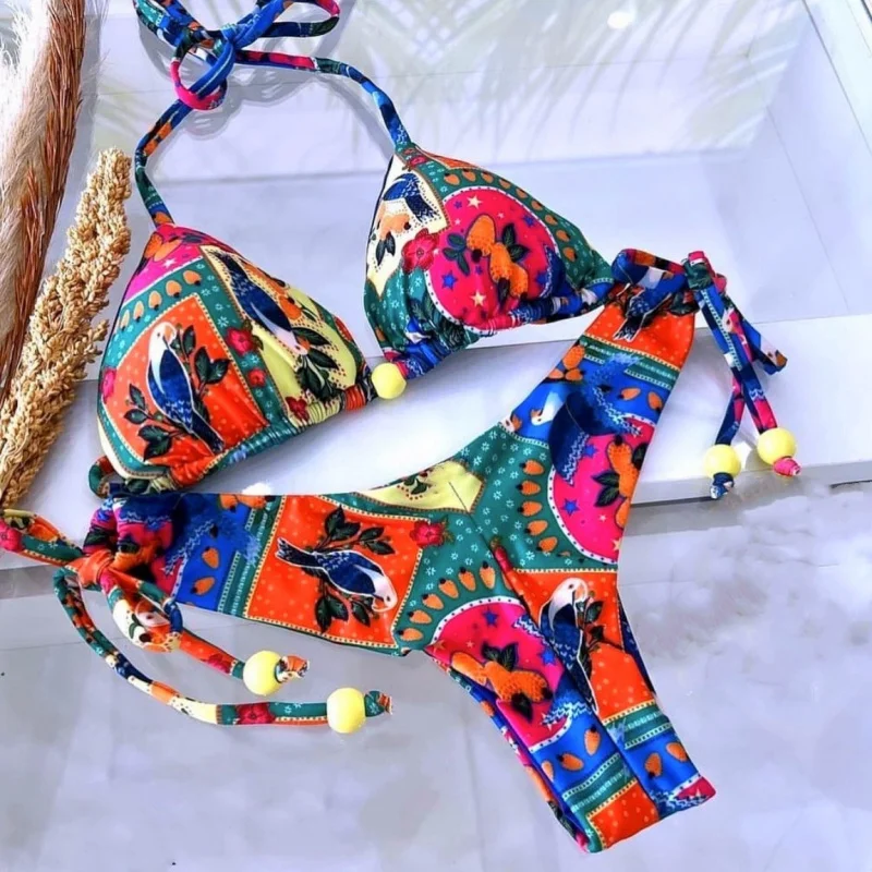 

New Knot Split Swimsuit Digital Printed Sexy Bikini Women's Swimsuit