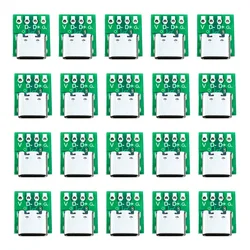 10 Pcs Female Connector USB Type C Breakout Board with PCB Converter Board for Data Line Wire Cable Transfer