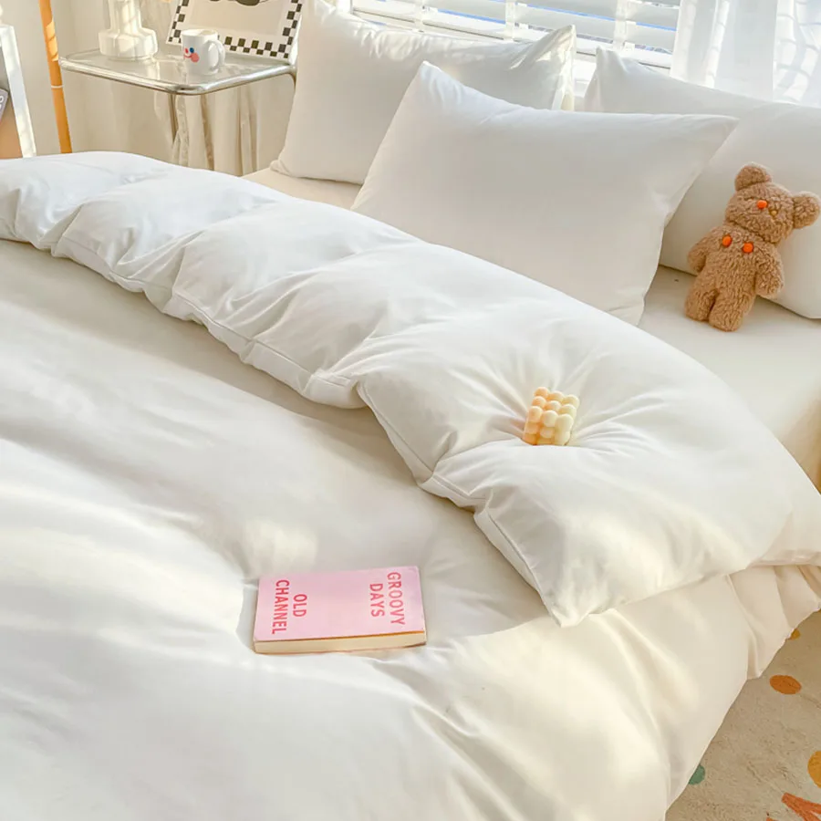 Hotel equivalent 3pcs Brushed Solid Color Duvet Cover, duvet cover*1+Pillowcases*2, Polyester Fabric, All Season Bedding