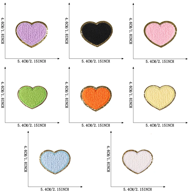 8 Stück Chenille Patches Herz viel für Kleidung Kinder Eisen auf bestickte Jacke niedlich nähen Termoadhesivos Mädchen packen DIY Parches Ropa – Detail 2