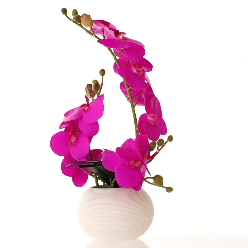 Nowoczesny Minimalistyczny Wazon Ceramiczny + Fałszywy Kwiat Phalaenopsis Zestaw Figurki Rękodzieło Dekoracja Dom Salon Stół Ozdoby Kawowe