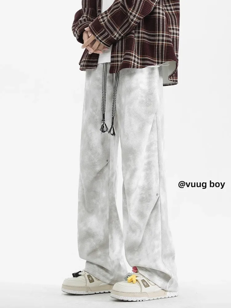 

American Sle Tie Dye Dir Pants Men's Spring Summer 2025 New Folded High Street Loose Straight Casual Long Trousers