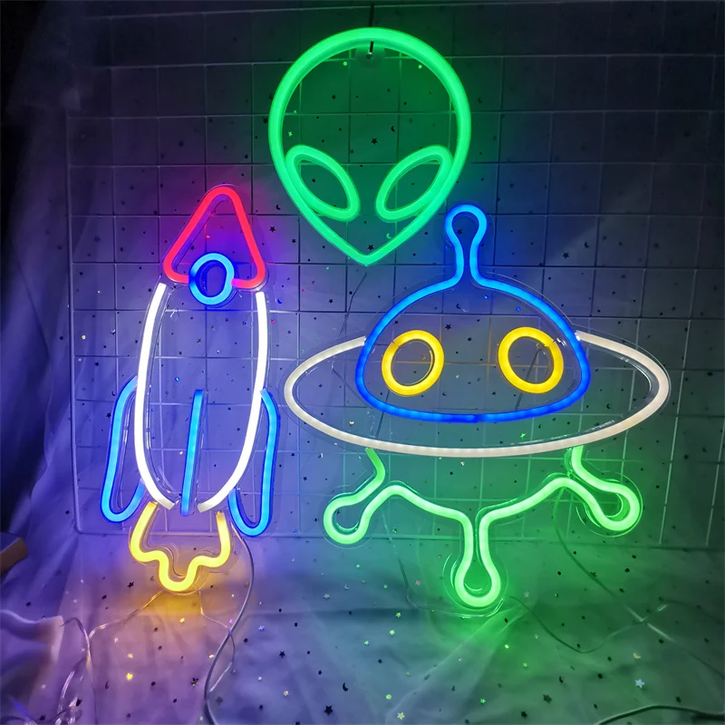 Alien Neon Light Sign Spaceship Planet Shaped Game Night Lamp for Kids Bedroom Xmas Bar Party Holiday Wedding Art Home Decor