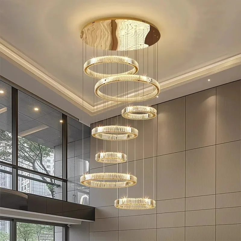 

Modern Luxury Crystal Chandelier Steel Pendant Light for Living Room Gold Chrome Finish Hanging Lamparas