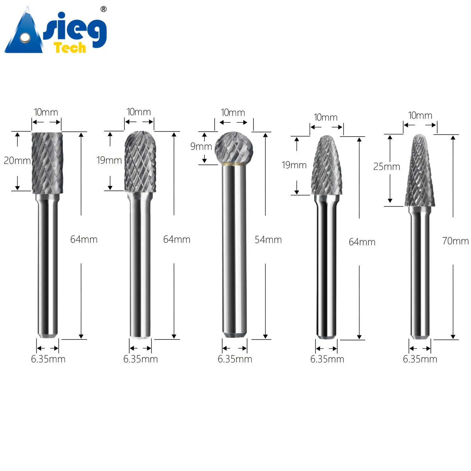 5pcs Carbide Burr Set Die Grinder Bits Rotary Files 1/4