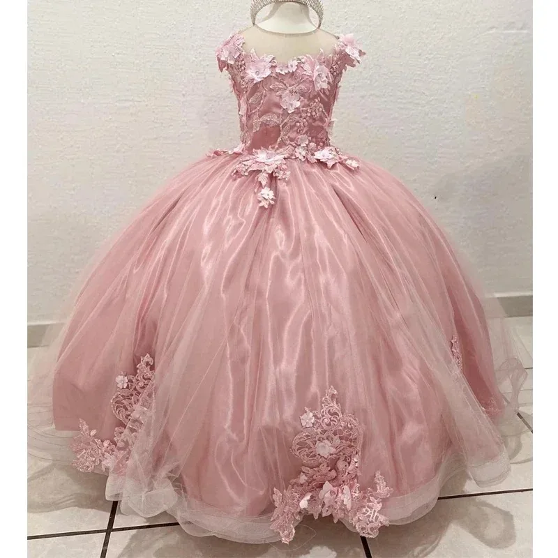 Luxury Flower Girl Dress Wedding Birthday Party Tulle Pageant Dress Pageant Catwalk Halter Short Lace Big Bow Kids Formal Gown