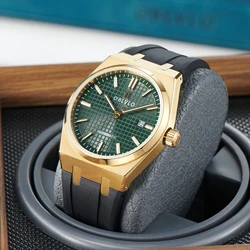 OBLVLO Luxury Mens Calendar Stainless Steel Rubber Band Automatic Watch 41mm Luminous Waterproof Mechanical Sport Watches TM-SIM