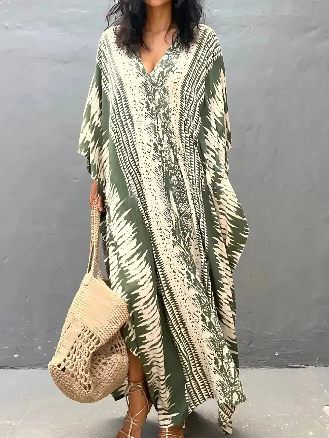 

Kaftan Dresses for Women V-Neck Batwing Sleeves Swimsuit Beach Cover Ups Tie Dye Caftan Hawaiian Dress