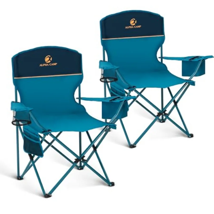 

Camping Chair 2 Pack Folding Chair with 4-Can Cooler Bag Portable Lawn Chair with Cup Holder, Storage Pocket, Supports 250LBS,