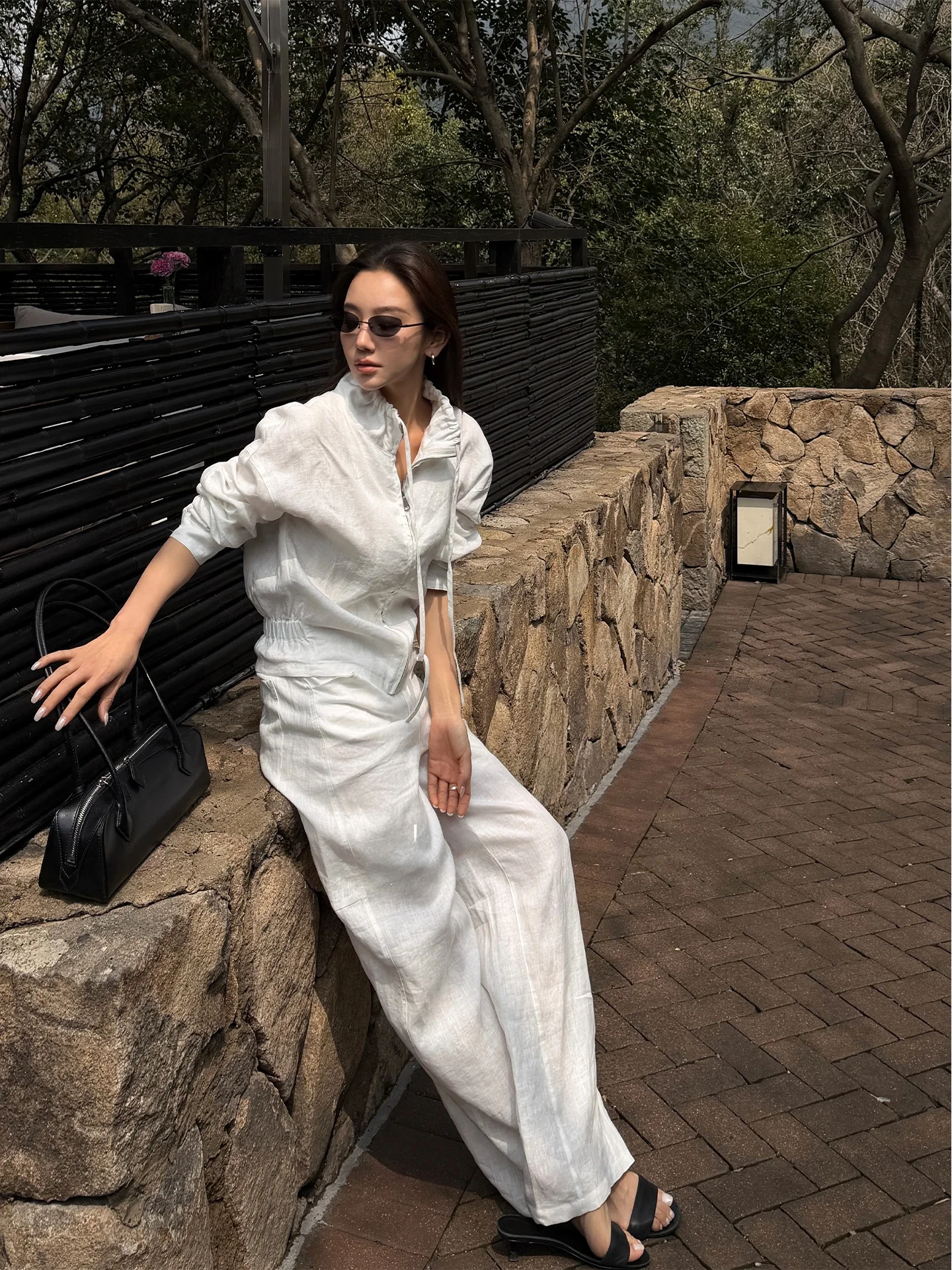 

Брюки женские Li Hui Er: минималистичные, белые, льняные, повседневные, широкие, дышащие, комфортные, облегающие