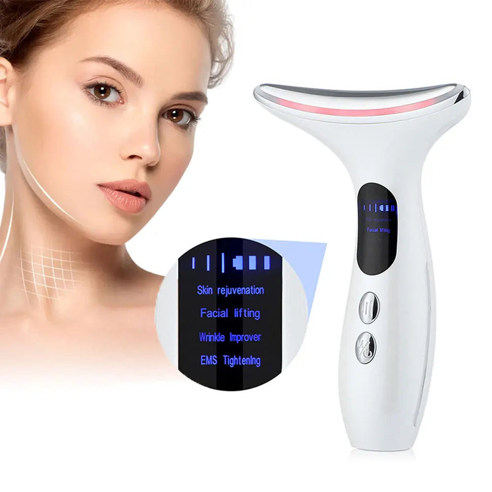 Appareil de beauté pour le cou et le menton, EMS, Micro-courant, Lifting du visage, masseur raffermissant, Photon LED, rajeunissement, Anti-rides