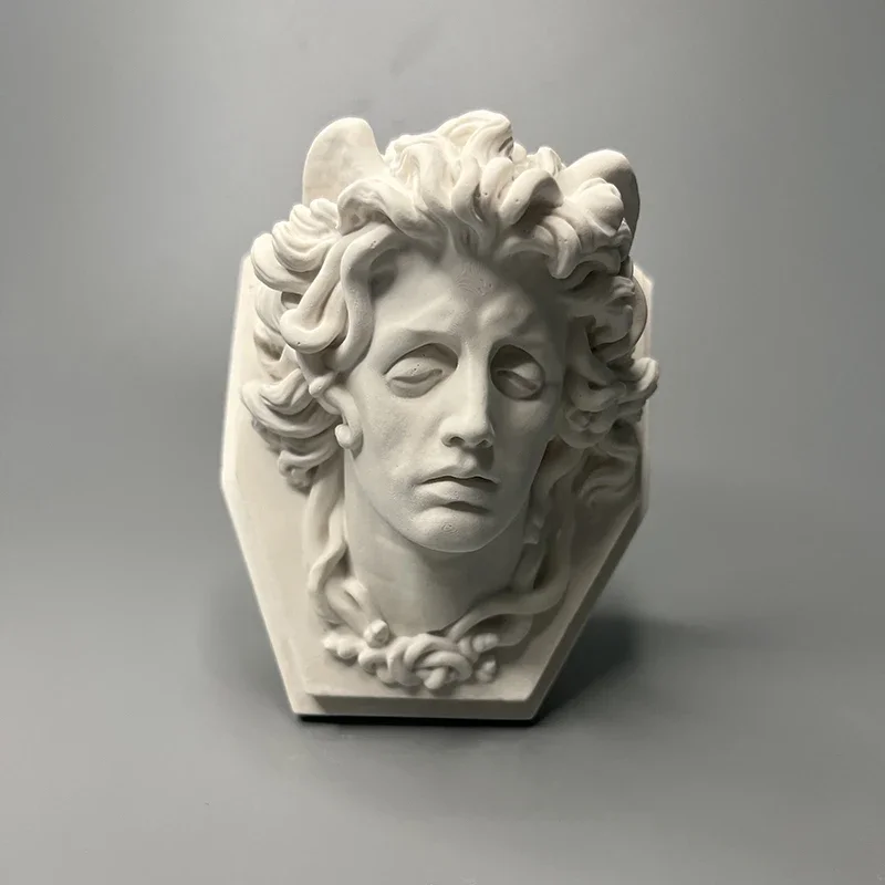 Modern Curly Hair Character Avatar Sculpture Book Countertop Ornament Relief White Plaster Figure Figurine Craft Home Decoration