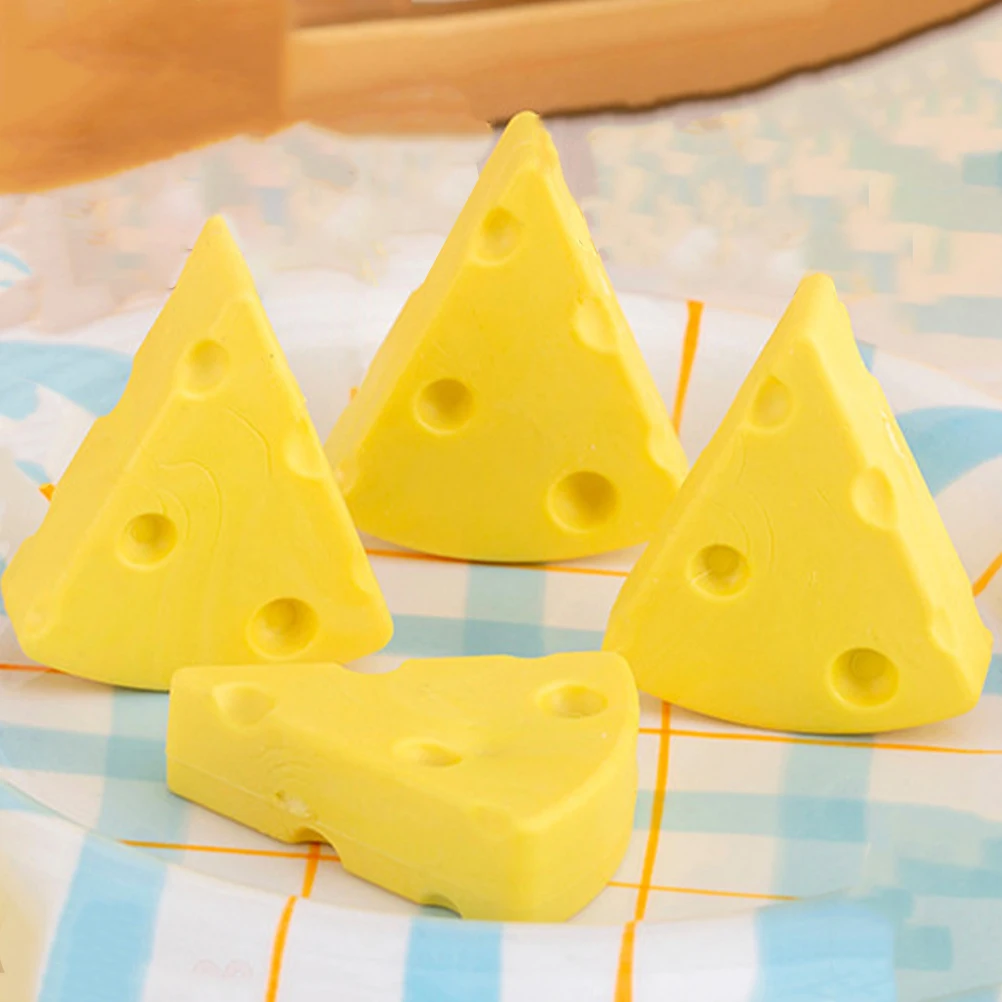 

4 Pcs Erasers Cheese Cool Cute Mini Artificial Children's Rubber Pencil Yellow Classroom Back to School