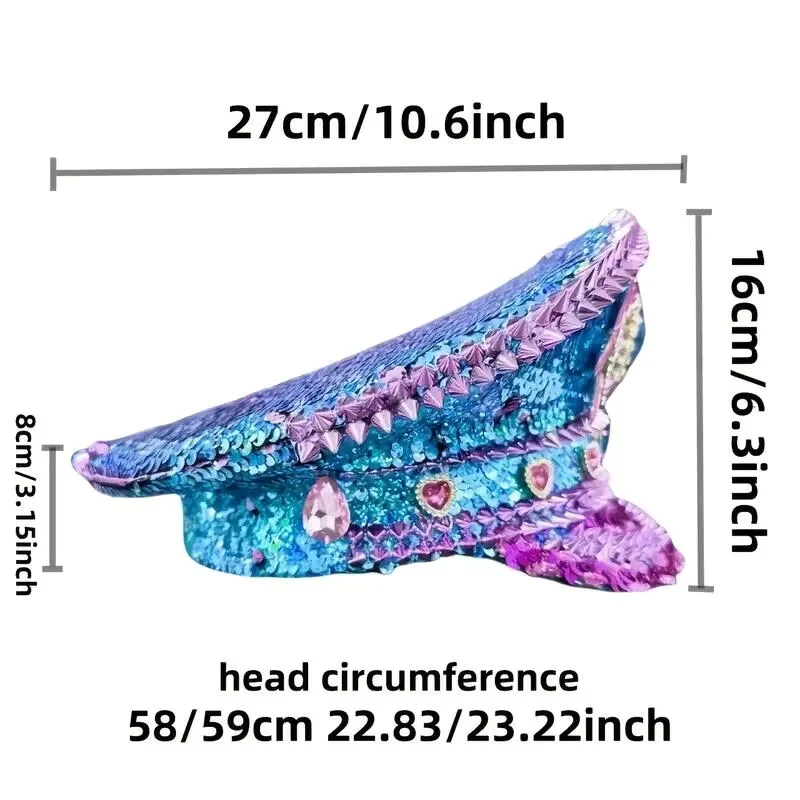 Czapki Kapitańskie HongLuan Blue z Cyrkoniami na Festiwal Burning Man, Kapelusz Kostiumowy dla Kobiet na Halloween, Akcesoria Cosplay dla Dorosłych Kobiet