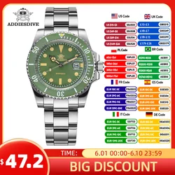 ADDIESDIVE New Watch For Men Quartz Wristwatch Ceramic Bezel Diving 200m Retro C3 Luminous 41mm Automatic Date Diver Men's Watch