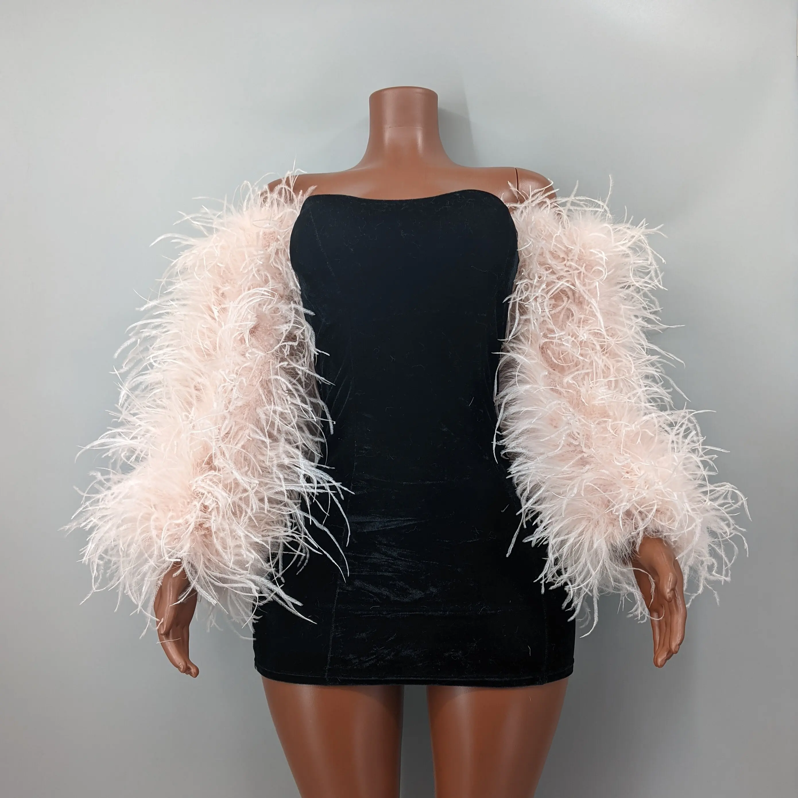 Real Ostrich Feather Arm Cuffs Pink Fluffy Feather Sleeves Wedding Party Prom Evening Dress Matching Accessories 23A0401