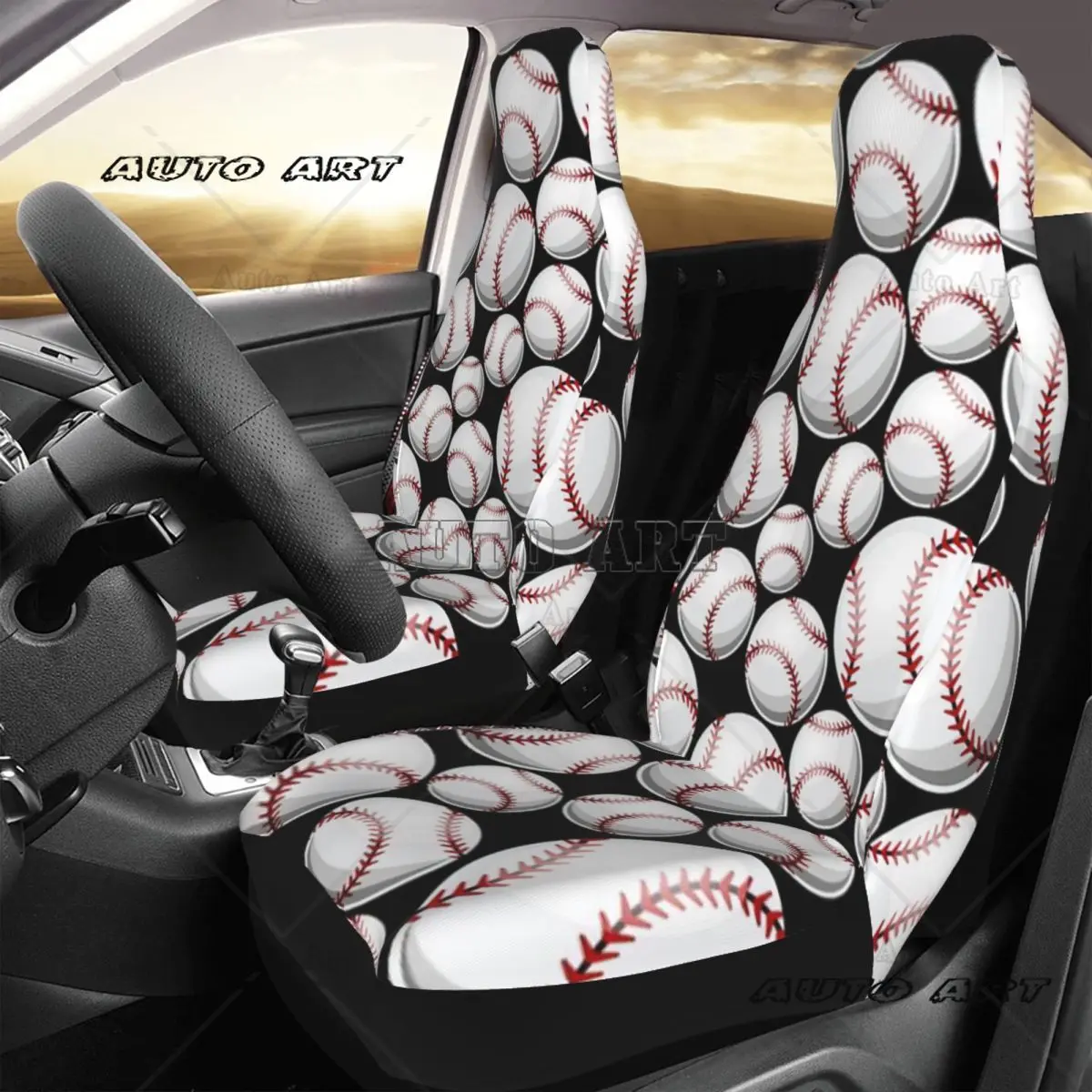 Baseball Pattern Car Seat Cover Custom Printing Universal Front Protector Accessories Cushion Set