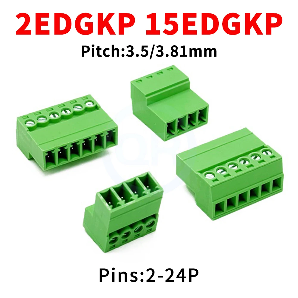 (10 pcs) 2EDGKP 3.5mm 3.81mm Solderless Butt Plug Terminal Block KF 15EDGKP 3.5/3.81 Pair Pin Block Socket 2-24P