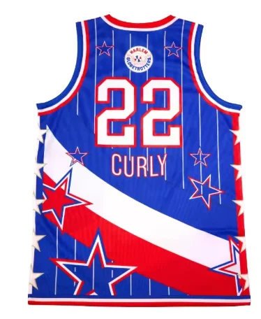 Curly de los Harlem Globetrotters #   22 Camiseta de baloncesto con estampado de estrellas azules y rojas, camiseta sin mangas de malla transpirable, ropa deportiva