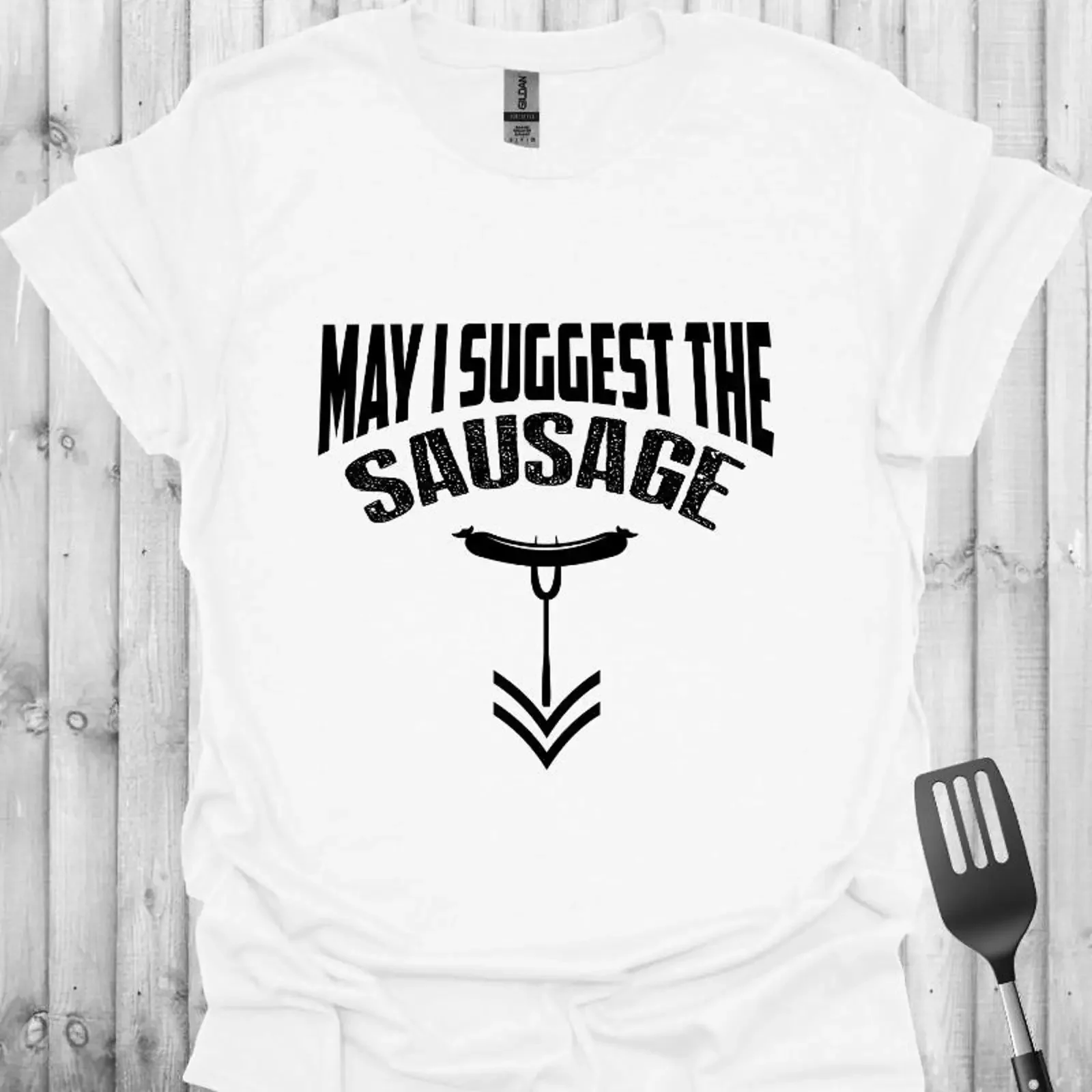 Funny BBQ T Shirt May I Suggest The Sausage Grill Master  vintage Washed designer clothes fashion Casual Slightly Stretched