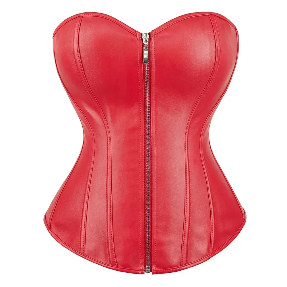 

Leather Corset Lace up Zipper Shiny Corsets Bustier Overbust Burlesque Costumes Body Shaper Sexy Women Plus Size Black