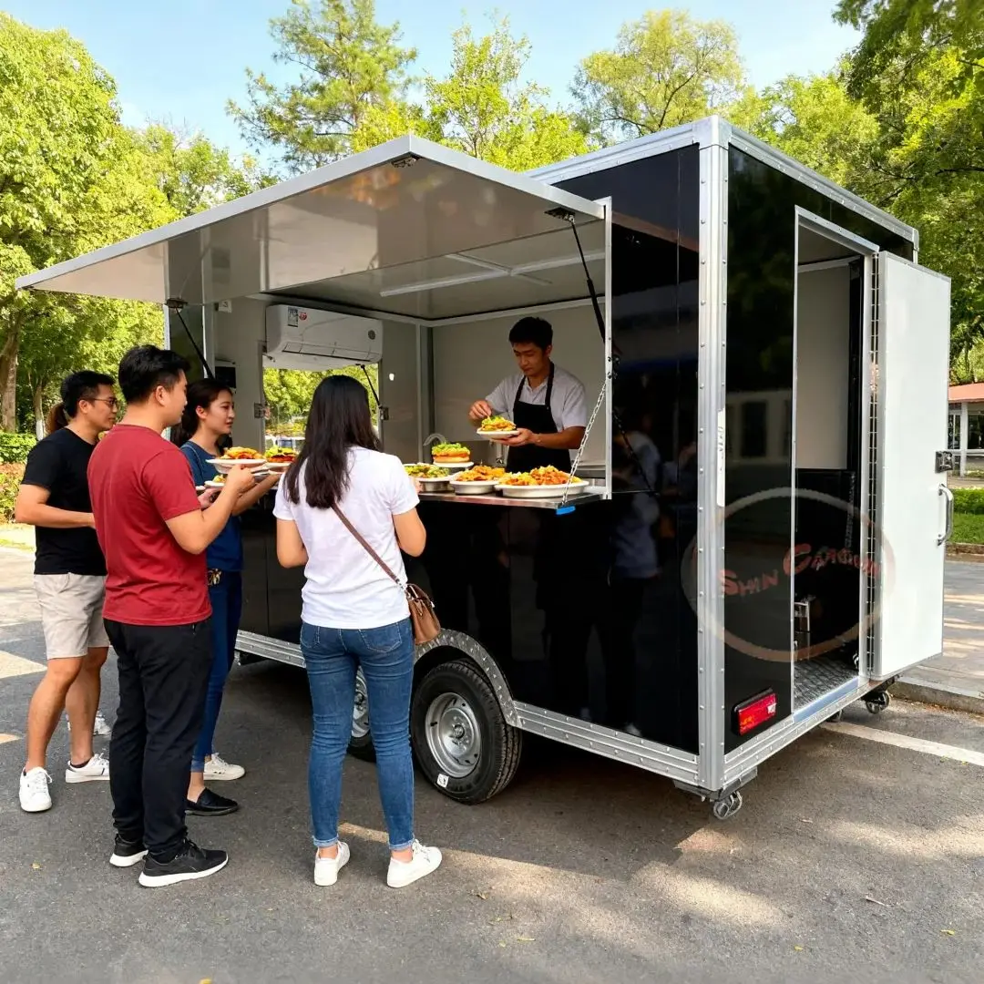 

Black Mobile Food Truck Simple Modern Design for Mobile Catering Services Food Truck